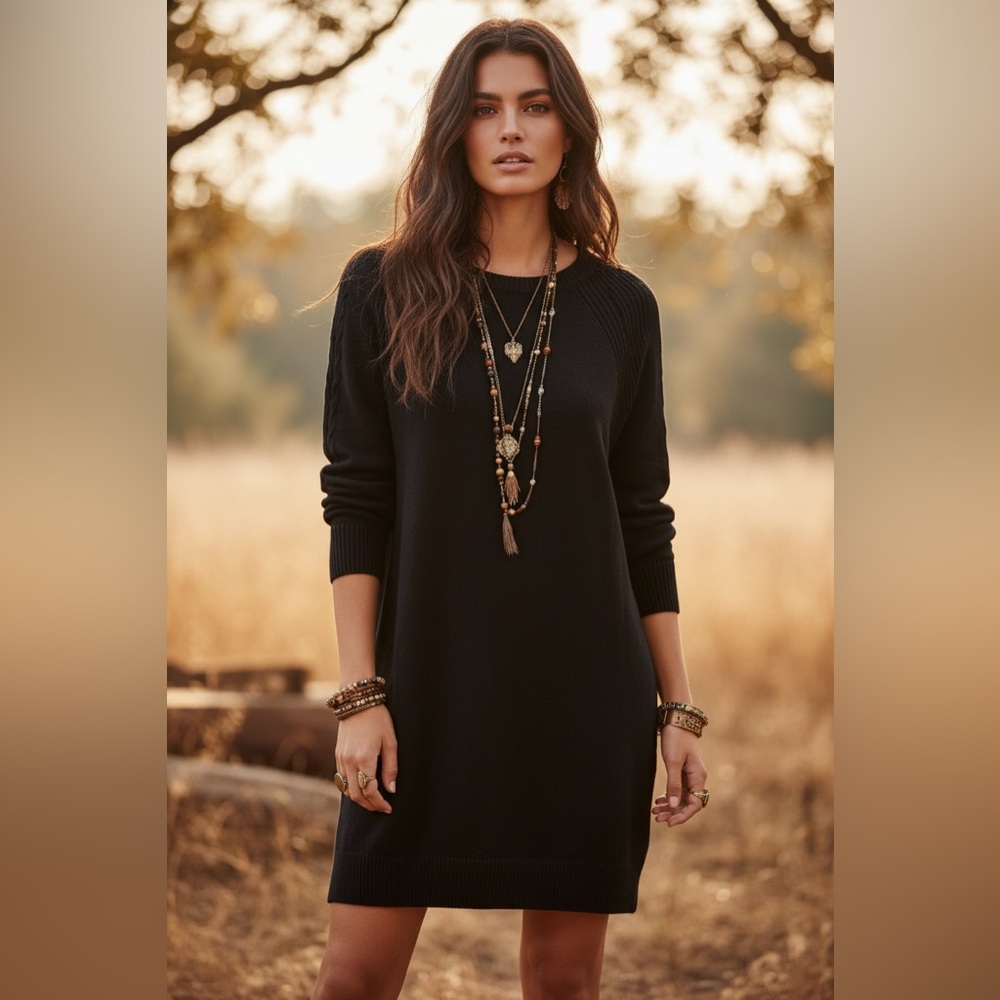 LuLaRoe Lauren Sweater Dress • Solid Black • Sweater Knit